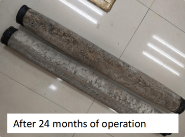 Resultado TUBE DIFFUSER ANTI-SCALING da marca Nihao após 24 meses de operação